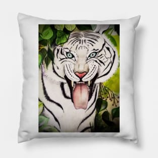 White Tiger Hand Drawn Art Pillow