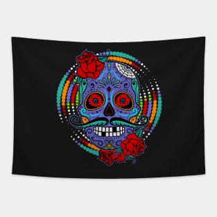 SUGAR SKULL mustache dots roses Tapestry