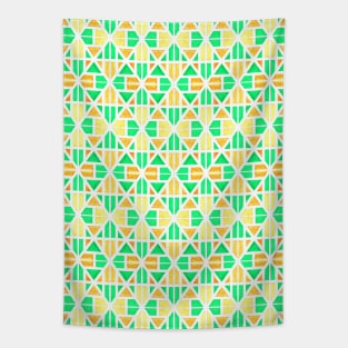 Green and Orange Geometric Striped Pattern Tapestry