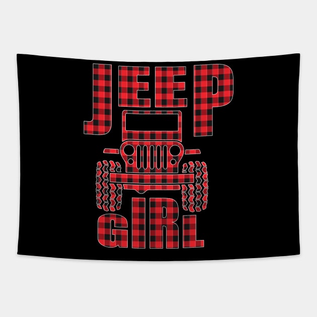 Jeep Girl Jeep Red Plaid Buffalo Jeeps Lover Tapestry by Nancie