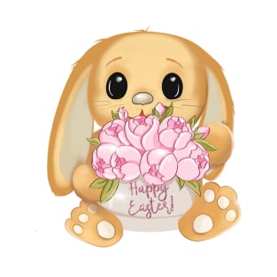 Spring bunny, Easter bunny, bunny rabbit flowers peony roses T-Shirt