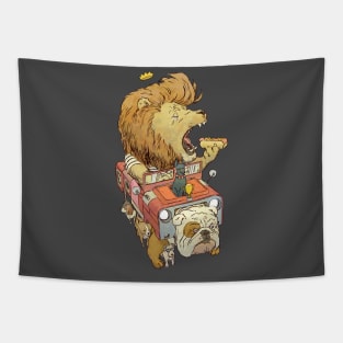 Lion in a Dog Car Tapestry