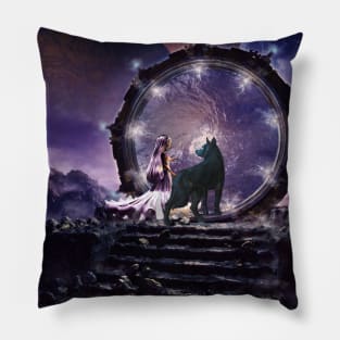 A fairy and a dark wolf Pillow