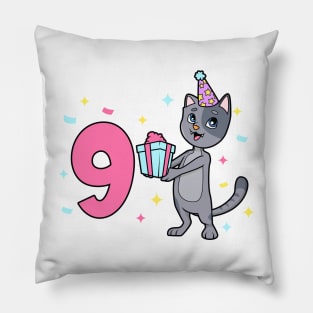 I am 9 with cat - girl birthday 9 years old Pillow