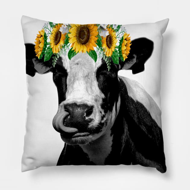 cow sun flower Pillow by Xonmau