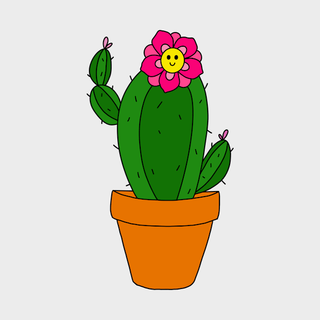 Cute Cactus Design #169: Cactus With Cute Pink Flower In Terra-cotta Pot by DreamCactus