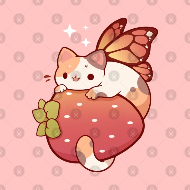 Calico strawberry fairy cat by Rihnlin