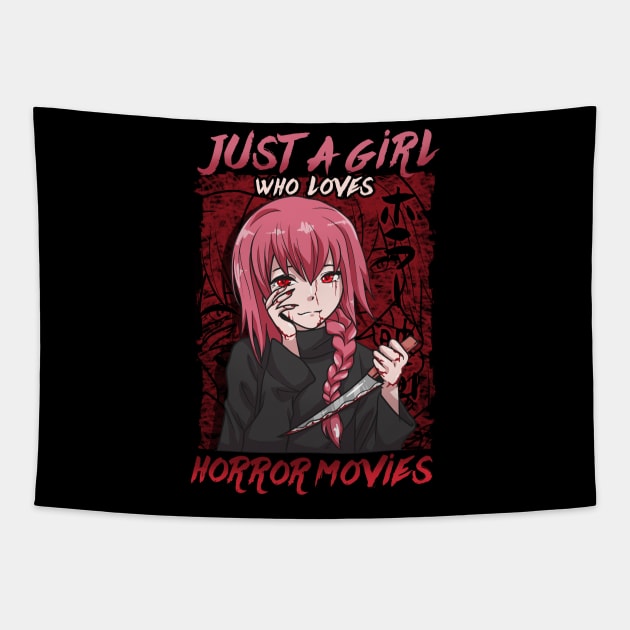 Just A Girl Who Loves Horror Movies - Anime Girl Tapestry by biNutz