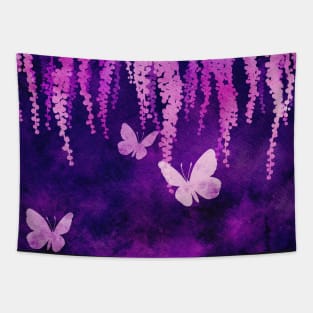 Wisteria and Butterflies Negative Painting Tapestry