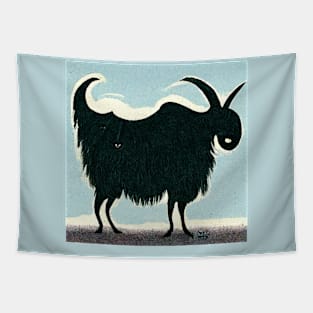 Silhouette of a furry billy goat with horns. Tapestry