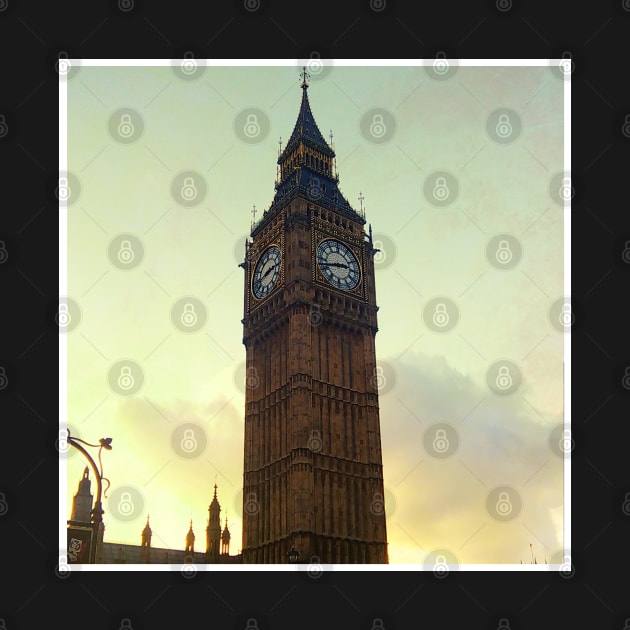 London Big Ben photoreal beautiful city purple pink aesthetic foggy design by BoogieCreates