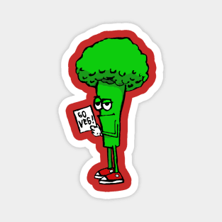 GO VEG BROCCOLI BOY - Cute Drawing with Eat Your Veggies Message Magnet