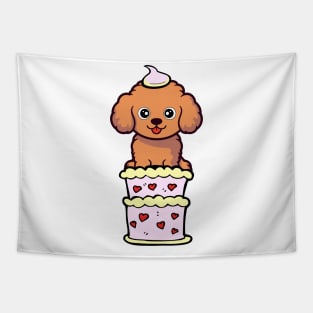 Brown dog Jumping out of a cake Tapestry