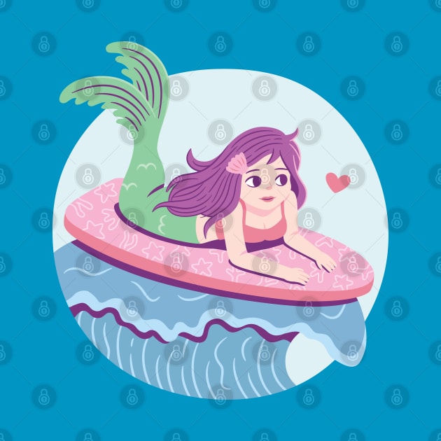 Mermaid Surfing on Pink Surfboard by rustydoodle