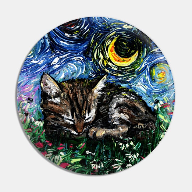 Sleepy Tabby Kitten Night Pin by sagittariusgallery