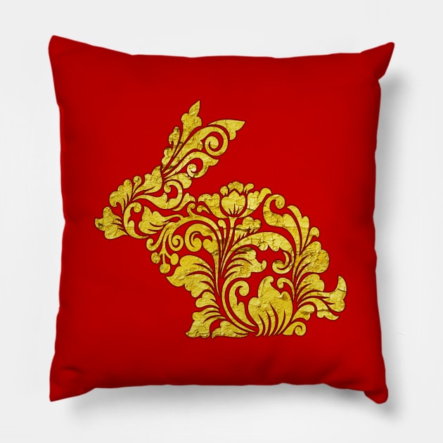 Rabbit Floral Pattern Pillow by tsign703