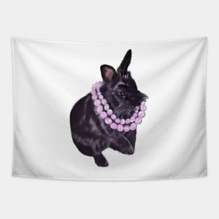 Cute bunny rabbit with pink pearls - ebony colored coloured lionhead bunny rabbit Tapestry