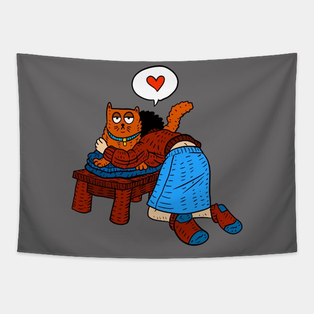 cat hug Tapestry by JJadx