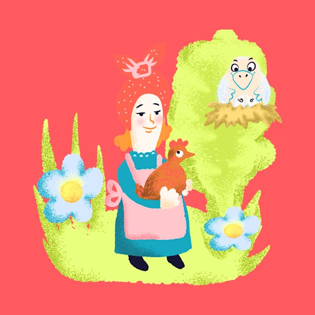 Garden woman with chicken by maryglu