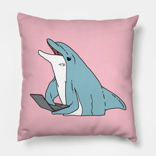 Blue Dolphin Surfing the Net Pillow