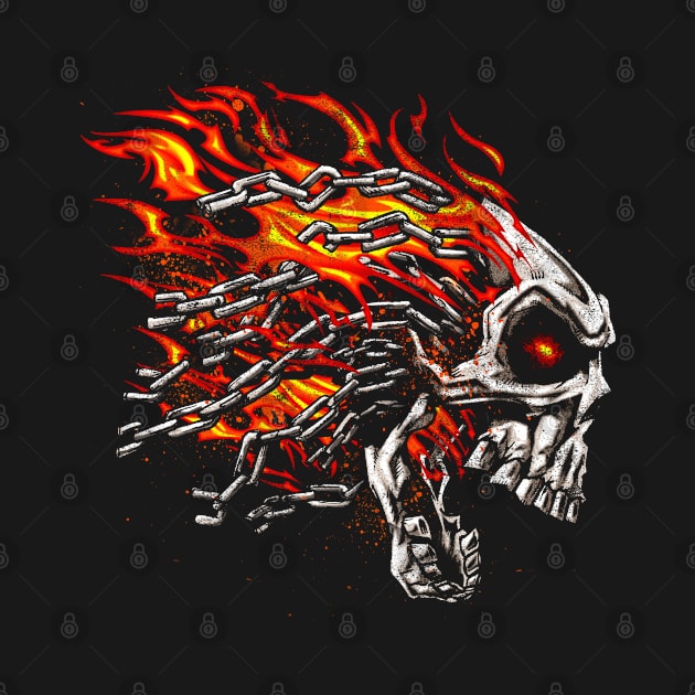 Screaming Skull and Chains in Orange Flames by Cattle and Crow