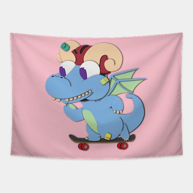 Skateboard Dragon Tapestry by PaperStingRay