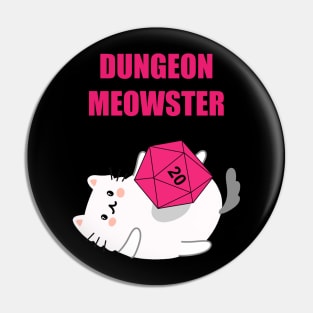 Dungeon Meowster Funny Nerdy Gamer Cat D20 RPG Pin