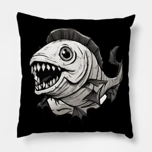 piranha joe Halloween black and white fan art Pillow