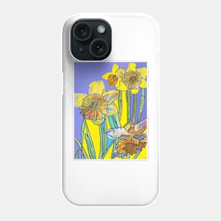 Abstract Yellow Daffodil Watercolor Pattern on Navy Blue Phone Case