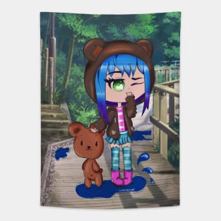 Shy cute Chibi Girl Illustration Tapestry