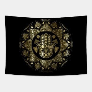 Hamsa Hand - Hand of Fatima in Lotus dot art Tapestry