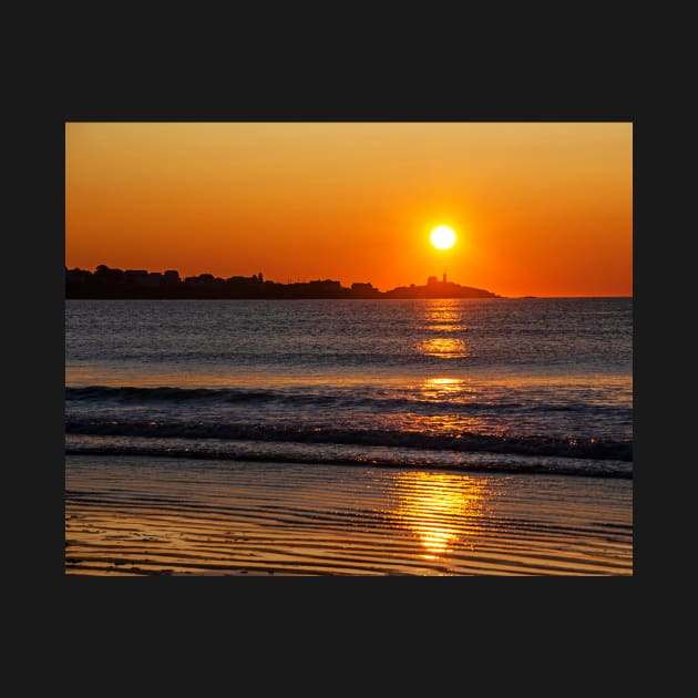 Sunrise over Long Sands Beach and the Nubble Lighthouse York Maine by WayneOxfordPh