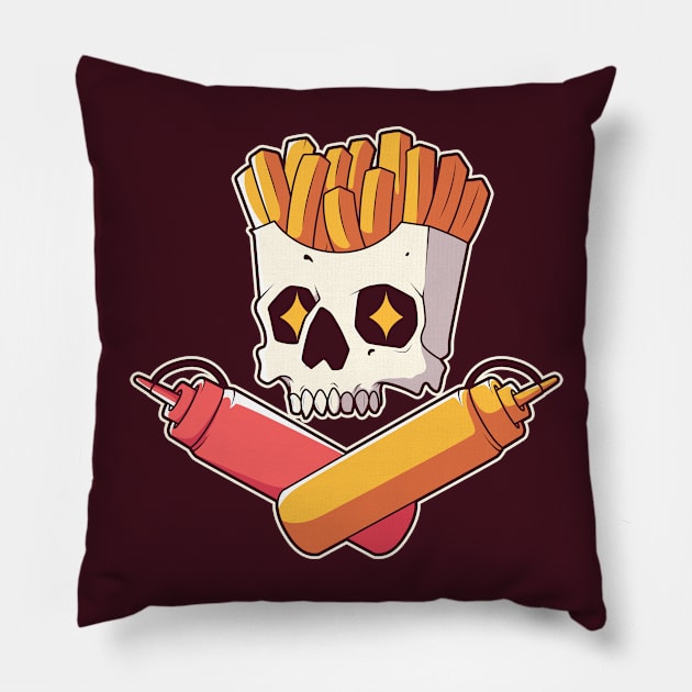 Killer Fast Food // Skull French Fries with Ketchup & Mustard Pillow by SLAG_Creative