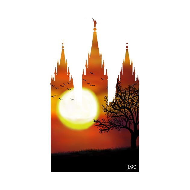 Salt Lake Temple Orange Sunset Sihloette by DSCarts