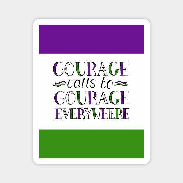 Suffragette Quote "Courage Calls to Courage Everywhere" on suffragette flag colours Magnet by Maddybennettart