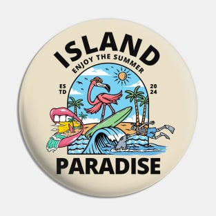 Island Paradise Flamingo  Surfing Beach Pin