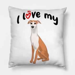 I Love My Red & White Whippet Dog Pillow