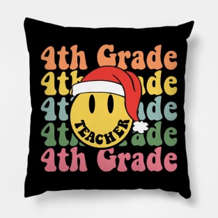 Retro Christmas Teacher 4th Grade Santa Hat Back To School Pillow