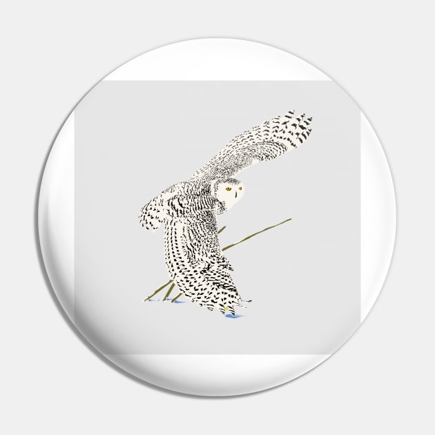 The snowy owl quiet flight Pin by RobertBretonArt