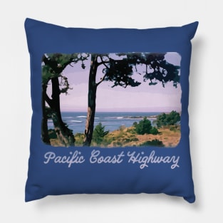Pacific Coast Highway - Retro, Vintage Design - Beach, ocean Pillow