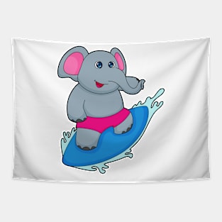 Elephant as Surfer with Surfboard Tapestry