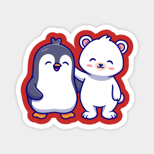 Cute Polar Bear With Penguin Cartoon Magnet