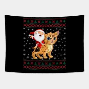 Ugly Christmas Sweater Santa Riding Bobcats Tapestry