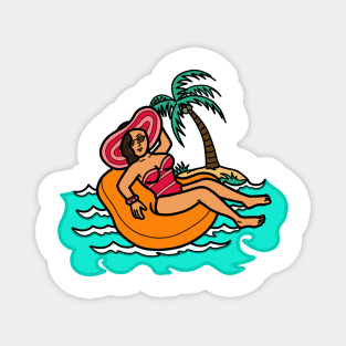 Young female woman in floatie beach summer tropical island Magnet