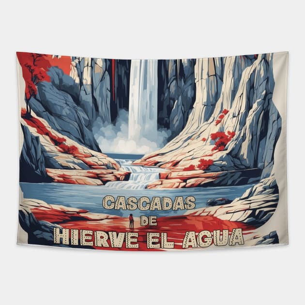 Cascadas de Hierve el Agua Mexico Vintage Poster Tourism Tapestry by TravelersGems