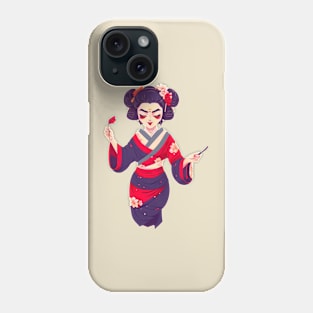 Kawaii style geisha with flowers on her head in a kimono Phone Case
