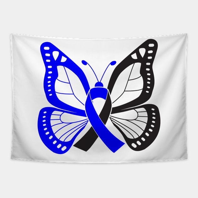 Blue and Black Butterfly Awareness Ribbon Tapestry by FanaticTee