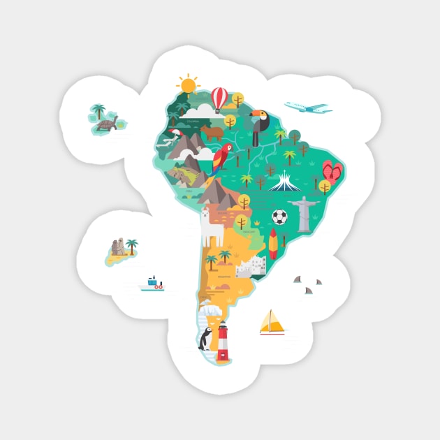 Cartoon Map of South America Magnet by Antikwar