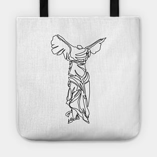 Minimal line illustration of the Winged Victory of Samothrace Tote