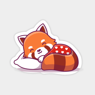 Cute Red Panda Sleeping With Pillow Magnet